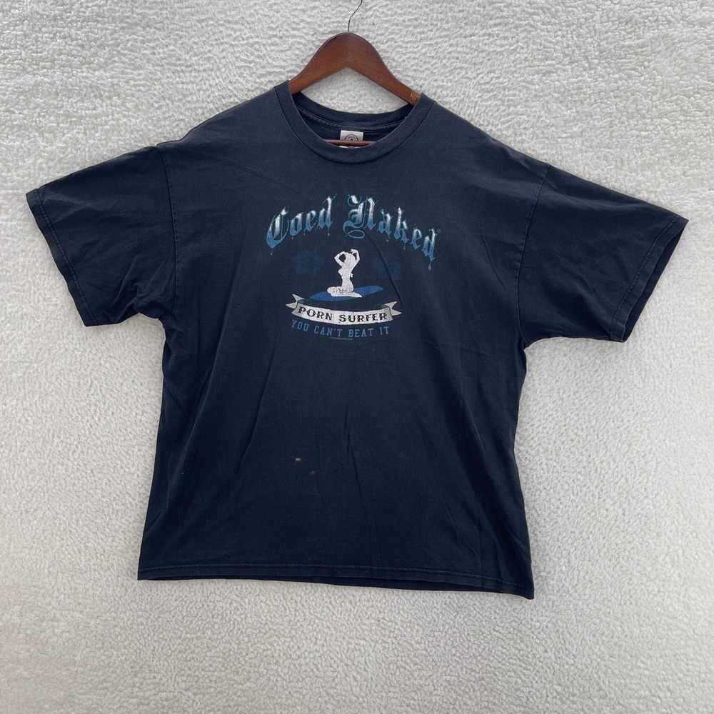 Vintage Coed Naked Shirt Mens XL Black Web Surfer Tee Y2K Pinup Funny 90s